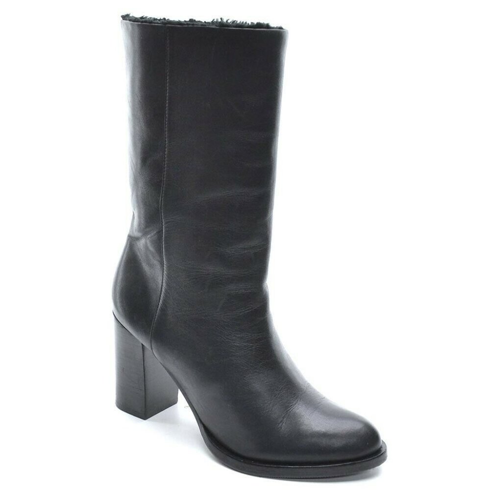 & Other Stories Fur Lined Black Leather Booties  38 New